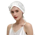 ZIMASILK 100% Mulberry Silk Sleep Cap for Women Hair Care,Natural 19 Momme Silk Night Bonnet with Adjustable Ribbons,Smooth Soft,1 Pack(One Size,Ivory)