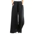 Hongsui Women's Spring and Summer Cotton and Linen Trousers Loose Large Size Wide Leg Pants (Black, XX-Large)