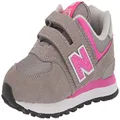New Balance Kids 574 Core Hook and Loop Sneaker, Grey/Pink, 1.5 Wide Little Kid