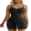 SHAPERX Bodysuit for Women Tummy Control Shapewear Seamless Sculpting Thong Body Shaper, Black Mid Thigh, Small-Medium