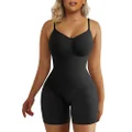 SHAPERX Bodysuit for Women Tummy Control Shapewear Seamless Sculpting Thong Body Shaper, Black Mid Thigh, Small-Medium