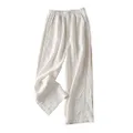 IXIMO Women's Linen Pants Elastic Pleated Wide Leg Straight Fit Palazzo Pants, Long Style White, X-Large
