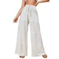 LilyCoco Women’s Wide Leg Palazzo Pants High Waisted Ruffle Flowy Bell Bottom Baggy Elastic Waist Trousers, White, X-Large