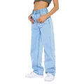 PLNOTME Women's High Waisted Boyfriend Baggy Jeans Straight Leg Casual Denim Pants, Light Blue, 10