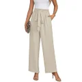 Askyes Women's Wide Leg Lounge Pants with Pockets Lightweight High Waisted Adjustable Tie Knot Loose Troursers, A2-white, X-Large