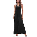 Cicy Bell Women's Dressy Casual Jumpsuits Halter V Neck Wide Leg Wedding Guest Backless Long Pants Rompers, Black, Large
