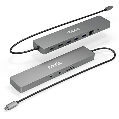Plugable 11-in-1 USB-C Hub 100W Pass-through, Laptop Docking Station Dual Monitor with 4K 60Hz HDMI, Compatible Thunderbolt 4/3, Windows, Chromebooks, 1x USB-C, 3x USB, SD, Ethernet (USBC-11IN1E)