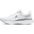 Nike React Infinity Run Flyknit 2 Womens Casual Running Shoes CT2423-102, White Silver Metallic Pure Platinum, 7 UK
