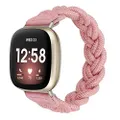 Wearlizer Elastic Band Compatible with Fitbit Versa 3 / Sense Bands for Women, Slim Solo Loop Braided Strap Wristband Stretchy Woven Replacement Accessories for Versa 3 / Sense Watch (Pink, S)