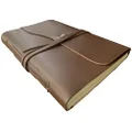 Rustic Town Genuine Leather Photo Album with Gift Box - Scrapbook Style Pages (Large, Brown)