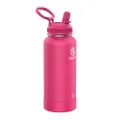 Takeya Pickleball Stainless Steel Insulated Water Bottle with Choice of Lid and Carry Handle, 32 Ounce, Backspin Pink