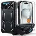 FNTCASE for iPhone 14/13 Phone-Case: for Apple iPhone 14/13 | Military Grade Dropproof Cell Phone Cover with Kickstand & Slide | Heavy Duty Rugged Phonecase Bumper Textured(Black)