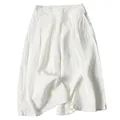Hooever Women's Cotton Linen Culottes Pants Elastic Waist Wide Leg Palazzo Trousers Capri Pant, White, X-Large