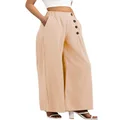 Vidifid Women's Wide Leg Casual Pants Elastic High Waist Button Decor Palazzo Loose Lounge Business Trousers with Pockets, Beige, Large