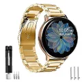 Aresh Compatible with Galaxy Watch Active2 40mm Bands&Active 2 44mm Band& Galaxy Watch 3 41mm Band, 20mm Stainless Steel Strap for Samsung Galaxy Watch Active 2(Gold)