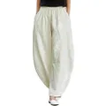 IXIMO Women's Cotton Linen Pants Patchwork Wide Leg Relax Fit Trousers Bloomers Sytle2 White XL