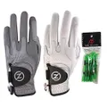 Zero Friction Male Men's Cabretta Elite Golf Glove 2 Pack, Free Tee Pack Grey & White, Universal Fit (GL72006)