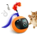 Migipaws Interactive Cat Ball Toy Set, Fun Tracker, Automatic Rolling Chase Ball with Fluffy Tail, A Small Mice, Rechargeable（Orange）