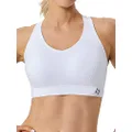 FITTIN Racerback Sports Bras For Women- Padded Seamless Sports Bra for Yoga Gym Workout Fitness White S