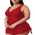 Sovoyontee Women Two Piece Plus Size Tankini Swimsuits Flowy Swim Dress Tummy Control Bathing Suits with Shorts, Red, 3X-Large Plus