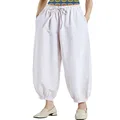Aeneontrue Women's Cotton Linen Wide Leg Capri Pants Casual Relax Fit Lantern Trousers, B-white, X-Large