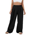 Cicy Bell Women's Wide Leg Pleated Pants Casual High Waisted Loose Flowy Pants with Pockets, Black, Large