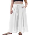 heipeiwa Women's Cotton Linen Palazzo Pants Party Dressy Casual Wide Leg Palazzo Pant Long Trouser, C-white, Small
