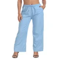 HDE Women's Linen Drawstring Pants Wide Leg Casual Palazzo Trouser with Pockets, Blue, Large Short