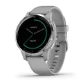 Garmin vivoactive 4S, Smaller-Sized GPS Smartwatch, Features Music, Body Energy Monitoring, Animated Workouts, Pulse Ox Sensors and More, Silver with Gray Band
