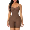 FeelinGirl Butt Lifter Bodysuit Body Shaper Tummy Control Shapewear Thigh Slimmer, Coffee, X-Small-Small