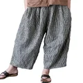 Minibee Women's Wide Leg Harem Pants Cotton Linen Striped Casual Palazzo Pants with Pockets, Stripes-black, XX-Large