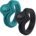 Rinfit Silicone Wedding Ring for Women 2 Rings Pack. Comfortable & Soft Rubber Wedding Bands. (Black & Ocean. Size 7,#sd04)