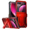 Poetic Spartan Case for Motorola Moto Razr + Plus 2023,[Kickstand][Hinge Protection][20FT Mil-Grade Drop Tested], Full-Body Rugged Shockproof Protective Cover with Kickstand, Metalic Red