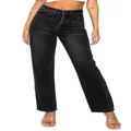 KHAKI & BLUE Women’s Denim Jeans – High Waisted Straight Leg Pants with Button Down Closure, Black, 0