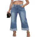 Genleck Women's Wide Leg High Waisted Jeans Crossover Baggy Jeans Boyfriend Stretchy Denim Pants 90s, Light Blue, X-Small