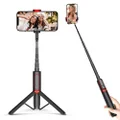 ATUMTEK Selfie Stick Tripod, Extendable 3 in 1 Aluminum Bluetooth Selfie Stick with Wireless Remote and Tripod Stand for iPhone 13/13 Pro/12/11/11 Pro/XS Max/XS/XR/X/8/7, Samsung Smartphones, Red