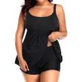 Holipick Plus Size Two Piece Tankini Swimsuits for Women Tummy Control Bathing Suits Scoop Neck Tankini Top with Boy Shorts, Black, 18 Plus