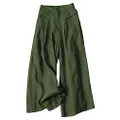 Hooever Women's Cotton Linen Culottes Pants Elastic Waist Wide Leg Palazzo Trousers Capri Pant, Armygreen, Small