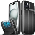 VENA vCommute Wallet Case Compatible with Apple iPhone 15 (6.1"), (Military Grade Drop Protection) Flip Leather Cover Card Slot Holder with Kickstand - Space Gray/Black