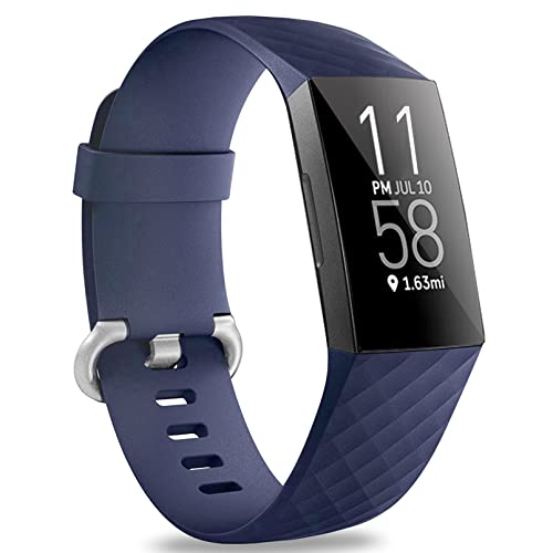 Hamile Bands Compatible with Fitbit Charge 4 / Fitbit Charge 3 / Fitbit Charge 3 SE, Waterproof Replacement Watch Strap Fitness Sport Band Wristband for Women Men, Small, Midnight Blue