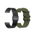 Yeejok 22mm Smartwatch Bands Compatible for Fossil Men's Gen 5 Carlyle/Women's Gen 5 Julianna, Black Mesh Woven Metal Watch Bracelet & Olive Green Fine Wove Nylon Strap