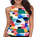 Holipick Multicoloured High Neck Tankini Tops Swimsuit Top for Women Swim Tops Tummy Control Bathing Suit Top M