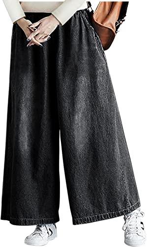 UQJE Women's Wide Leg Jeans Baggy Denim Pants High Waisted Mom Jeans with Pockets, Black, X-Large