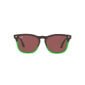 Ray-Ban RB4487f Steve Low Bridge Fit Square Sunglasses, Dark Brown on Transparent Green/Dark Violet, 54 mm