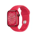 Apple Watch Series 8 (GPS + Cellular, 45 mm) Smartwatch - Aluminiumgehäuse Product(RED), Sportarmband Product(RED) - Regular. Fitnesstracker, Blutsauerstoffund EKGApps, Wasserschutz
