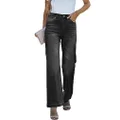luvamia Wide Leg Jeans for Women High Waisted Baggy 90S Jeans Distressed Stretchy Denim Pants Trendy, Soft Black, 6