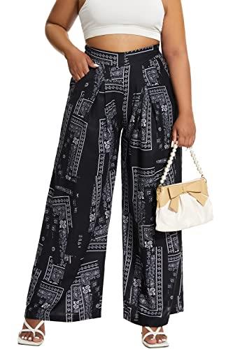 Euulin Women's Wide Leg Long Palazzo Pants High Waist Loose Fit Casual Flowy Pants Trousers with Pockets, Square, Small