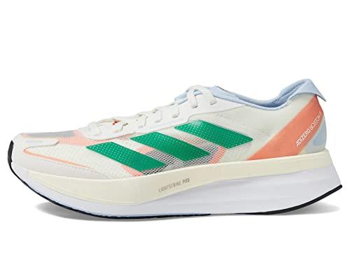adidas Women's Adizero Boston 11 Running Shoes Sneaker, White Tint/Court Green/Coral Fusion, 8