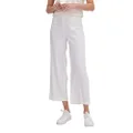 ASSUAL Women's Mid-High Waist Cropped Straight-Leg Wide-Leg Pants Linen Fabric, White, Medium