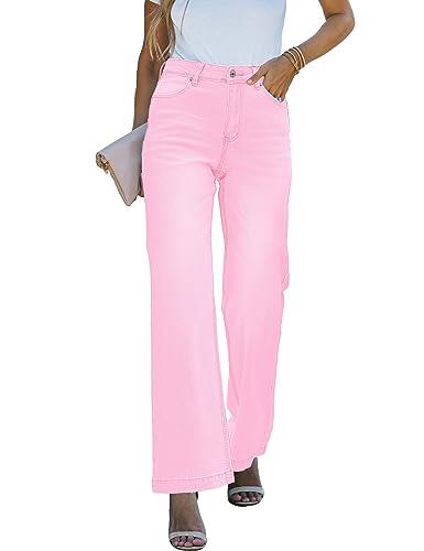 luvamia Wide Leg Jeans for Women High Waisted Baggy 90S Jeans Distressed Stretchy Denim Pants Trendy, Rose Shadow, 10